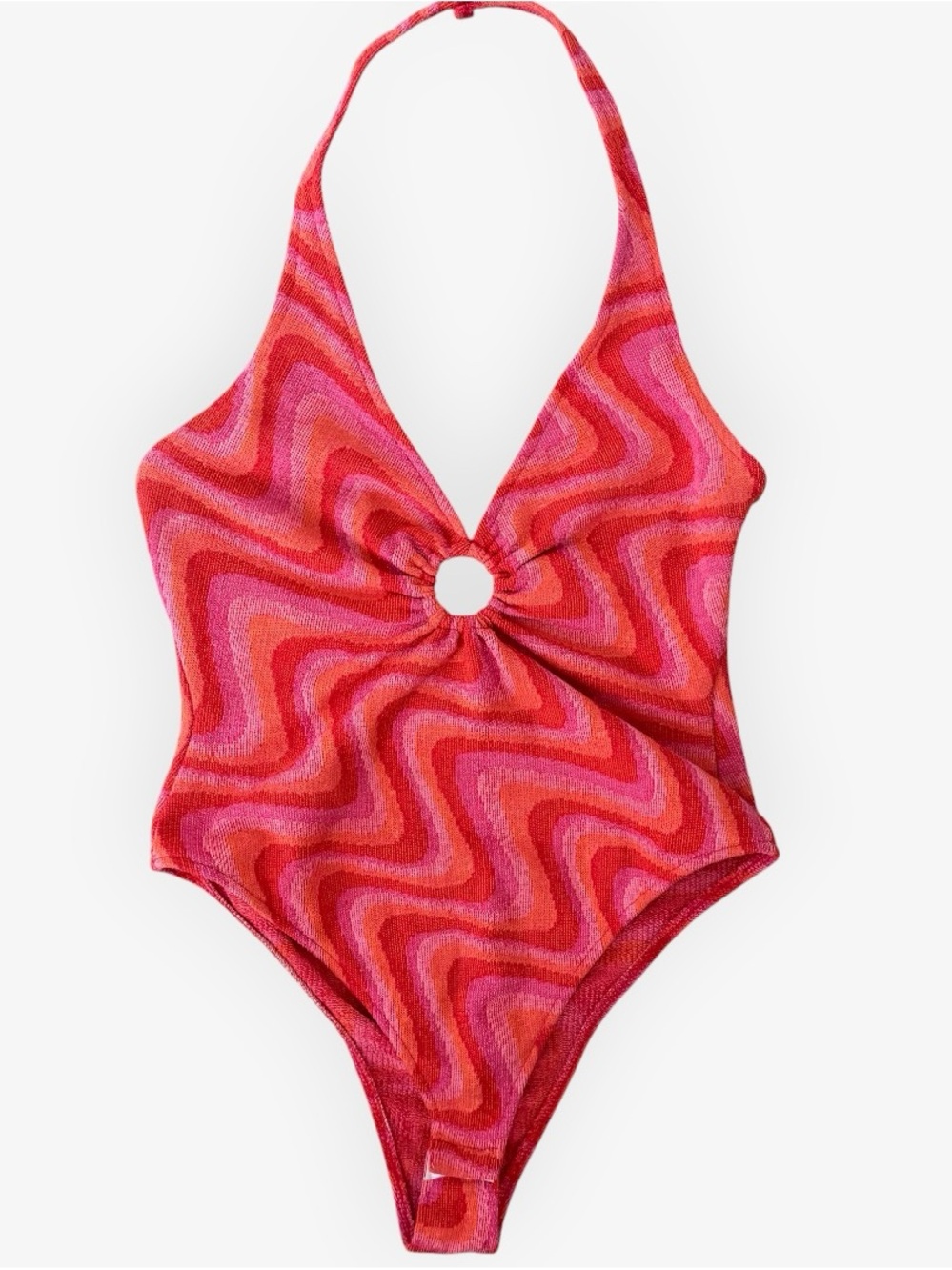 Zara Pink & Orange Bodysuit Jacquard Knit Halter 70's Retro Groovy Size Large